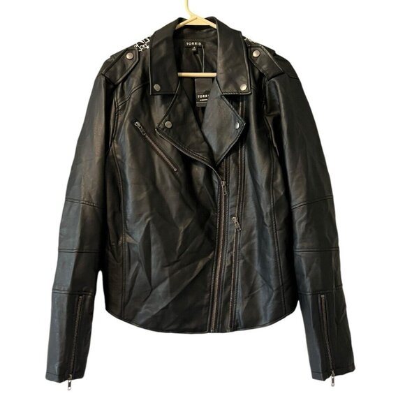 Torrid 2 Moto Jacket Women Cropped‎ Black Floral Faux Leather Designer Modern - Picture 1 of 16